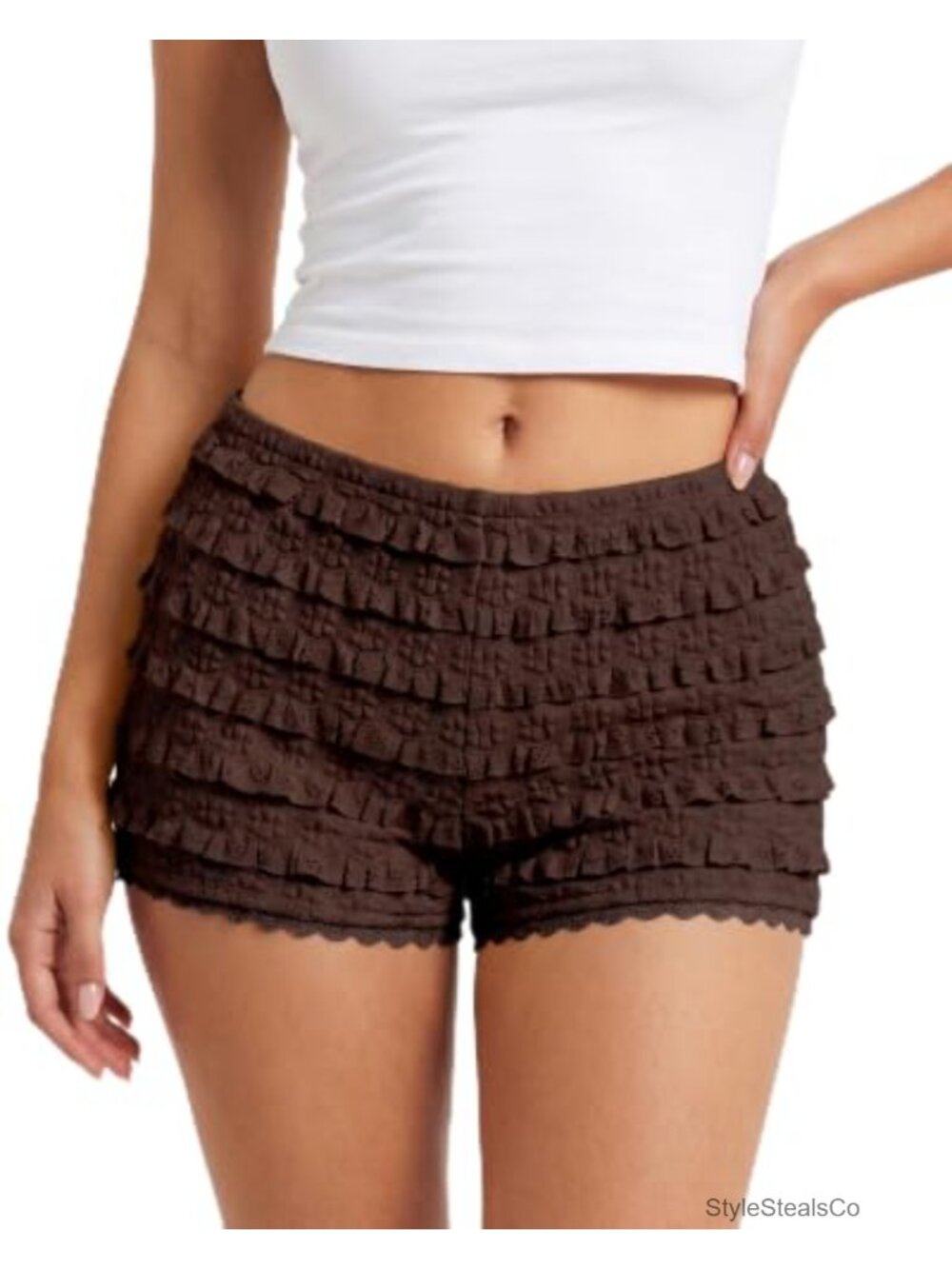 Womens Ruffle Lace Bloomers Shorts with Liner Mini Micro Polyester